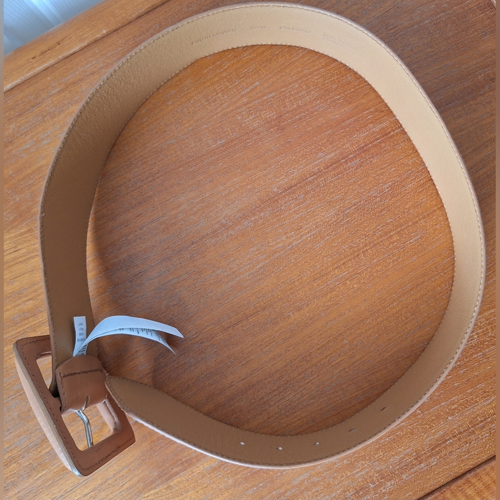 Banana Republic Tan Leather Belt Chunky Wide Statement Bold Square Buckle Womens - Picture 3 of 13
